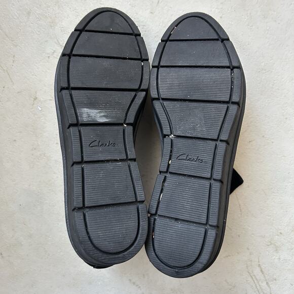 Clarks Airabell Black Suede Platform Ankle Boots Women’s 11 Side Zip Wedge - Picture 8 of 9